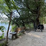 Bicycle on a wooded lakeside trail in Wisconsin