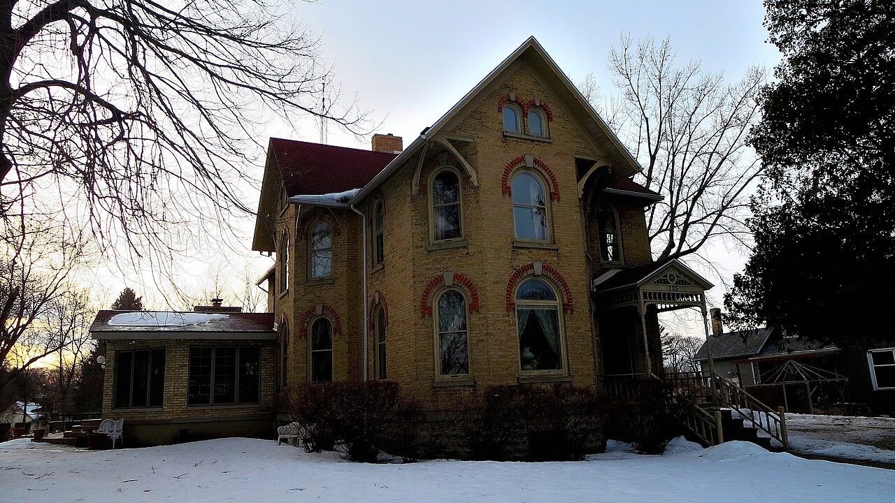 Historic Wisconsin house in winter snow