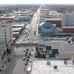 Downtown Appleton and the Fox River valley seen from a rooftop