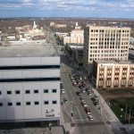Downtown Appleton, Wisconsin business district from above