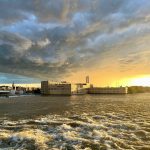 De Pere Riverwalk on the Fox River at sunset