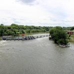 Wide view of the Fox River in Appleton, Wisconsin